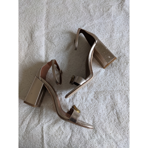 Coach Maya sandal gold squared toe block heels. - Picture 2 of 3